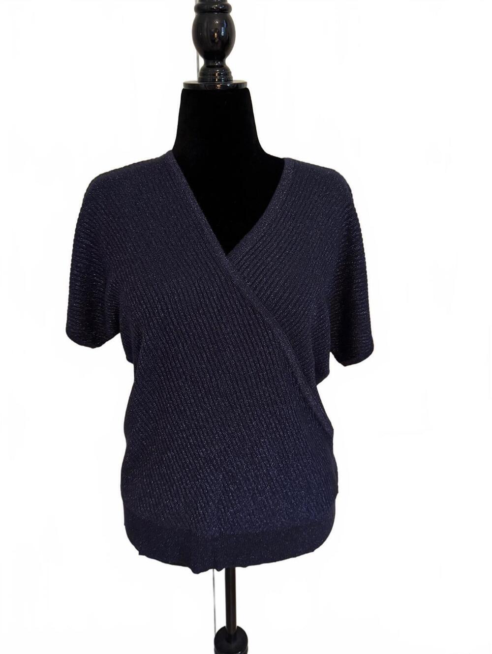 NWT JM Collection Women's Navy Blue Knit Short Sleeve Sweater Size Medium